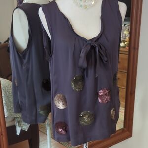 💯 % Silk Boden Dark Purple Blouse with Sequin Accents